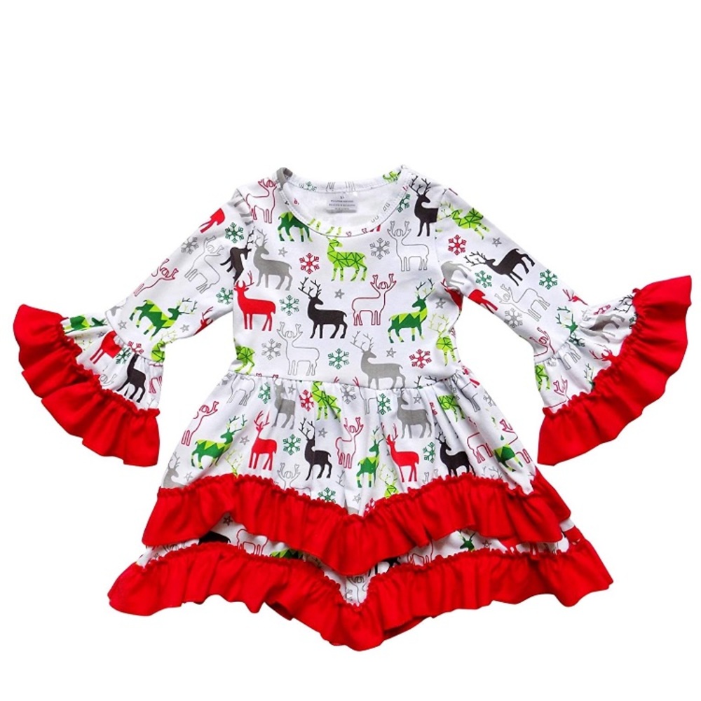 Reindeer Holiday Dress With Ruffles - Picture 2 of 6